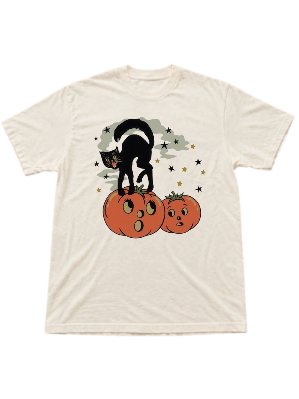 Gildan Cat & Pumpkins Halloween Graphic Tee - Cream